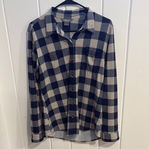 Blue and Beige Plaid Button-Up Shirt